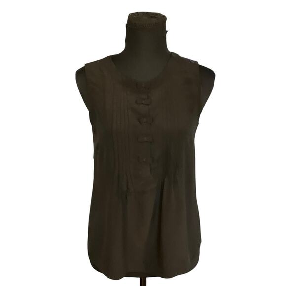 Sandro Black Lightweight Pin Tuck Pleat Half Snap Sleeveless Top Size 1 (S) - Picture 1 of 7